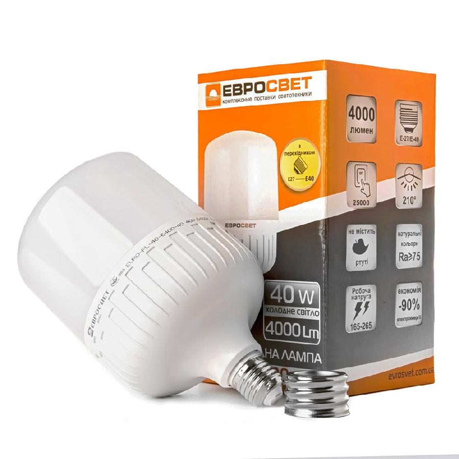 Лампа светодиодная высокомощная ЕВРОСВЕТ 40Вт 6400К EVRO-PL-40-6400-40 Е40  > купить Лампы с цоколем Е40 от ЕвроСвет