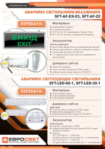 Аварийный светодиодный светильник ЕВРОСВЕТ SFT-AF-EX-03 "Вихід" аккумуляторный - фото 2