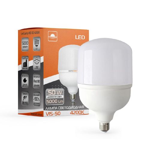 Лампа светодиодная высокомощная ЕВРОСВЕТ 50Вт 4200К (VIS-50-E27)  - фото 1