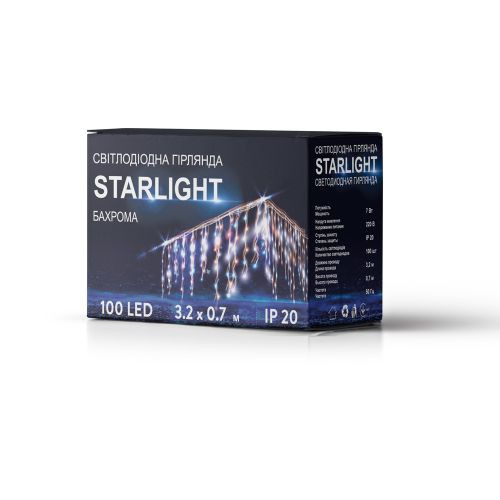 Гирлянда STARLIGHT бахрома синий 100LED IP20 прозрачный 3.2x0.7м - фото 3