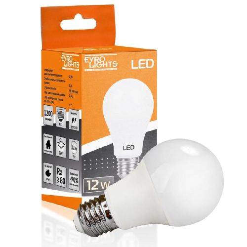 Лампа светодиодная Evro Lights 12Вт 4200К A-12-4200-27 Е27 - фото 1