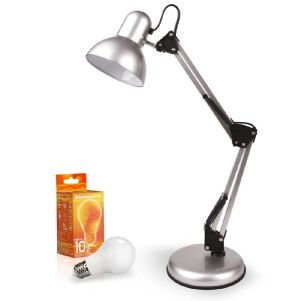 Набор настольная лампа ЕВРОСВЕТ Ridy-027 E27 серебро и лампа 10 Вт 4200К Е27