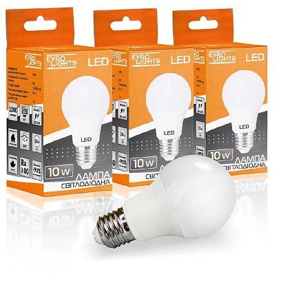 Набор LED лампа Evro Lights 10Вт 4200К A-10-4200-27 Е27 3шт - фото 1