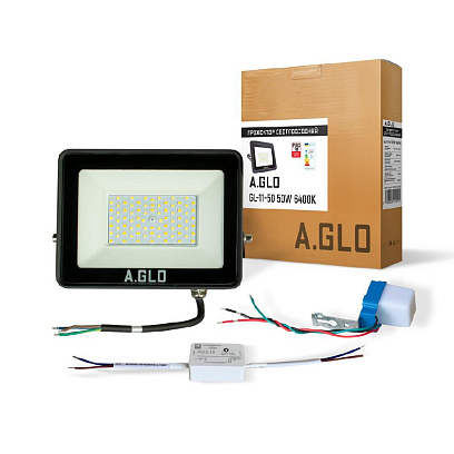 Прожектор светодиодный A.GLO GL-11- 50 50W 6400K с PULS-10 и фотореле (набор A.GLO) - фото 1
