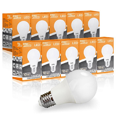 Набор LED лампа Evro Lights 10Вт 4200К A-10-4200-27 Е27 10шт - фото 1