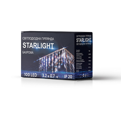 Гирлянда STARLIGHT бахрома теплый-белый 100LED IP20 прозрачный 3.2x0.7м - фото 4