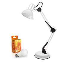 Набор настольная лампа ЕВРОСВЕТ Ridy-027 E27 белая и лампа 10 Вт 4200К Е27